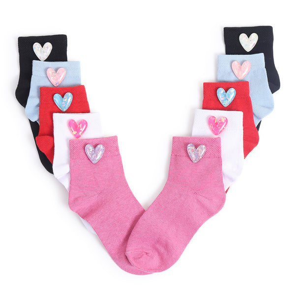 TIPY TIPY TAP SET OF 5 COTTON HEARTS SOCKS -  WHITE/BLACK/RED/PINK/BLUE