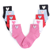 TIPY TIPY TAP SET OF 5 COTTON HEARTS SOCKS -  WHITE/BLACK/RED/PINK/BLUE