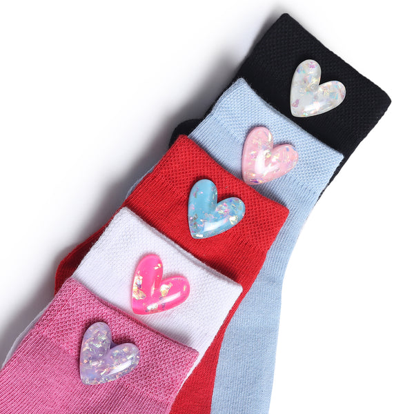 TIPY TIPY TAP SET OF 5 COTTON HEARTS SOCKS -  WHITE/BLACK/RED/PINK/BLUE