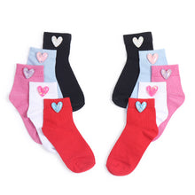 TIPY TIPY TAP SET OF 5 COTTON HEARTS SOCKS -  WHITE/BLACK/RED/PINK/BLUE