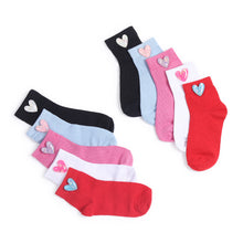 TIPY TIPY TAP SET OF 5 COTTON HEARTS SOCKS -  WHITE/BLACK/RED/PINK/BLUE