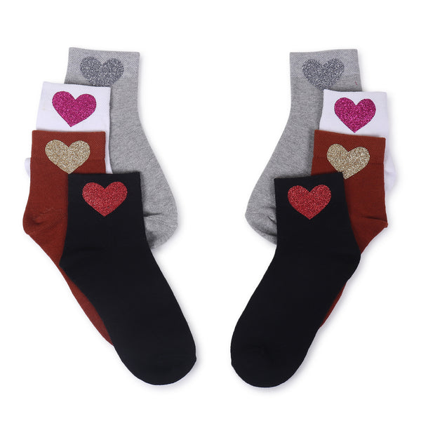 TIPY TIPY TAP SET OF 4 COTTON Heart SOCKS - WHITE/BLACK/BROWN/GREY