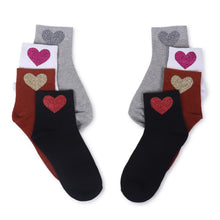 TIPY TIPY TAP SET OF 4 COTTON Heart SOCKS - WHITE/BLACK/BROWN/GREY