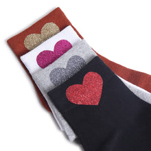 TIPY TIPY TAP SET OF 4 COTTON Heart SOCKS - WHITE/BLACK/BROWN/GREY