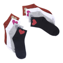 TIPY TIPY TAP SET OF 4 COTTON Heart SOCKS - WHITE/BLACK/BROWN/GREY