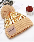 TIPY TIPY TAP WOOLLEN PUFFY LEATHER POMPOM CAP WITH POCKET - GOLDEN