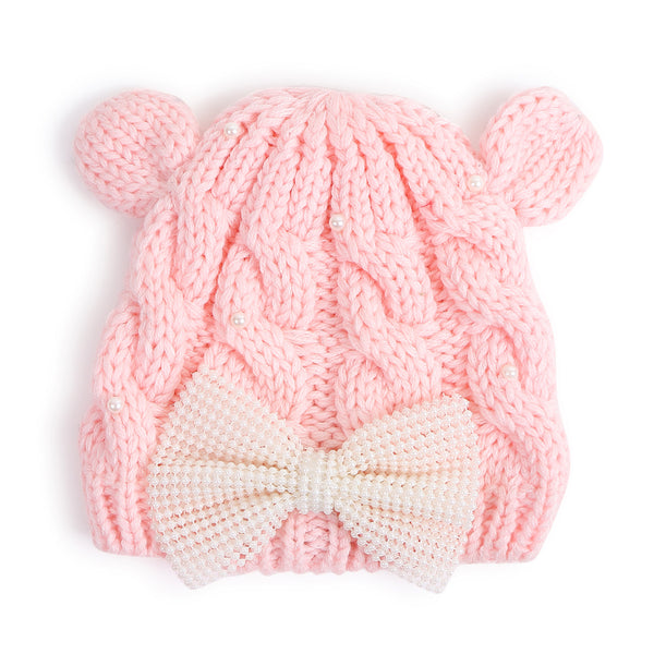 TIPY TIPY TAP PEARLY BOW CAP WITH MITTENS - PINK