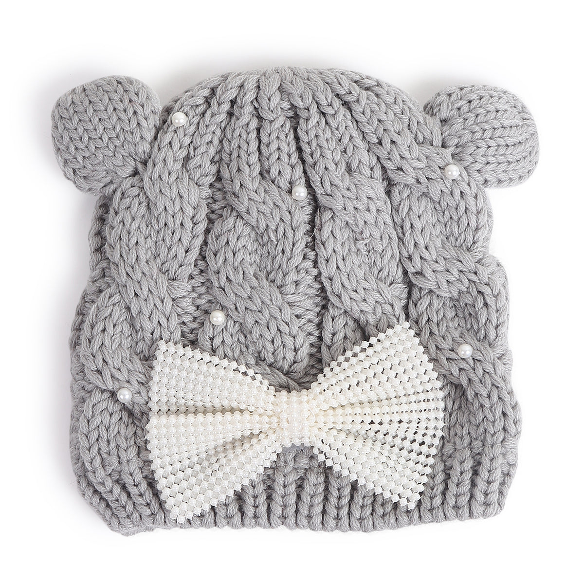 TIPY TIPY TAP PEARLY BOW CAP WITH MITTENS - GREY
