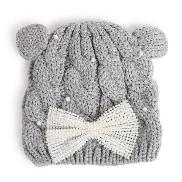 TIPY TIPY TAP PEARLY BOW CAP WITH MITTENS - GREY