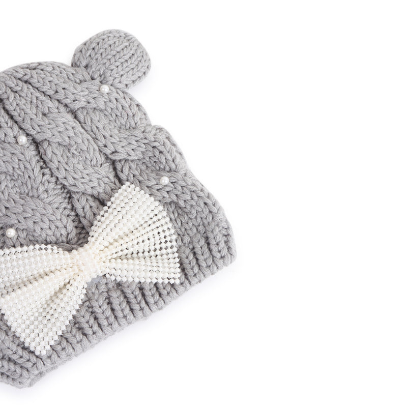 TIPY TIPY TAP PEARLY BOW CAP WITH MITTENS - GREY
