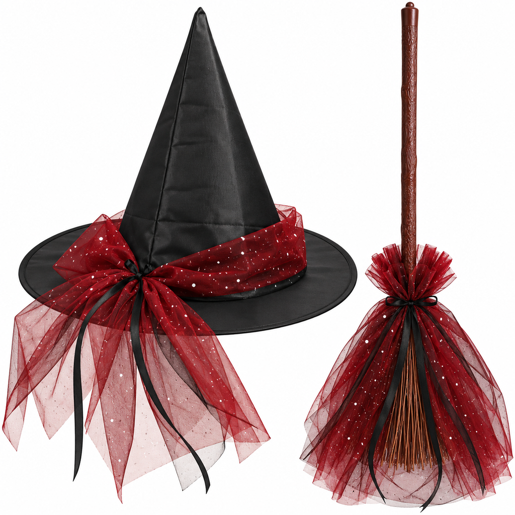 TIPY TIPY TAP HALLOWEEN BROOM & CAP SET - RED